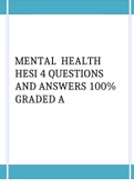 MENTAL  HEALTH HESI 4 QUESTIONS AND ANSWERS 100% GRADED A