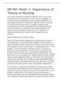 NR 501 Week 1: Importance of Theory in Nursing