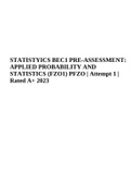 STATISTYICS BEC1 PRE-ASSESSMENT: APPLIED PROBABILITY AND STATISTICS (FZO1) PFZO | Attempt 1 | Rated A+ 2023