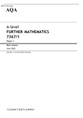 AQA A level FURTHER MATHEMATICS Paper 1 June 2022 FINAL MARK SCHEME