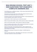 MVA DRIVING SCHOOL TEST UNIT 3 NEW QUESTIONS TEST EXAM WITH COMPLETE ANSWERS 2023