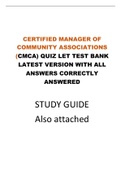 CERTIFIED MANAGER OF COMMUNITY ASSOCIATIONS (CMCA) QUIZ LET TEST BANK LATEST VERSION WITH ALL ANSWERS CORRECTLY ANSWERED _STUDY GUIDE Also attached