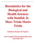 Biostatistics for the Biological and Health Sciences with Statdisk 2e Marc Triola Mario Triola (Solution Manual)