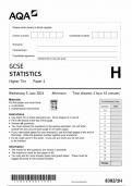 AQA GCSE STATISTICS PAPER 1H QUESTION PAPER 2024 (8382/1H: Higher Tier)