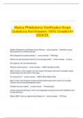   Medca Phlebotomy Certification Exam Questions And Answers 100% Graded A+ 2024/25.