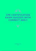 CPE CERTIFICATION EXAM QUIZZES WITH CORRECT ANS!!