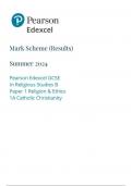 Pearson Edexcel GCSE In Religious Studies B Paper 1 Religion & Ethics 1A Catholic Christianity mark scheme 2024 june 1rbo/1a