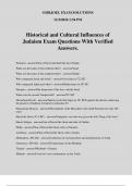 Historical and Cultural Influences of Judaism Exam Questions With Verified Answers.