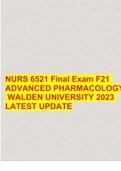 NURS 6521 Final Exam F21 ADVANCED PHARMACOLOGY WALDEN UNIVERSITY 2023 LATEST UPDATE