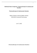 NURS 6521 Week 2 Assignment - Pharmacotherapy for Cardiovascular Disorders