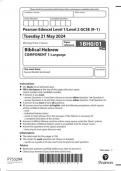 Pearson Edexcel Level 1/Level 2 GCSE Biblical Hebrew COMPONENT 1: Language question paper 2024 june 1bho/01