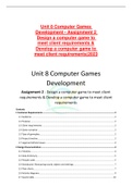 Unit 8 Computer Games Development - Assignment 2 Design a computer game to meet client requirements & Develop a computer game to meet client requirements|2023