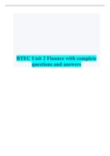 BTEC Unit 2 Finance with complete  questions and answers