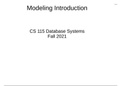 CS 415 Database Systems Modeling Introduction.