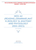 HESI A2 READING, MATHS, GRAMMAR, ANATOMY & PHYSIOLOGY VERSION 1.  LATEST 2023