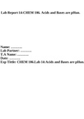 CHEM 106.Lab Report 14: Acids, Bases, Salts and Buffers Acids and bases are pHun, Lab Report 14:CHEM 106. Acids and Bases are pHun & CHEM 106. Lab Report 14 Acids, Bases, Salts and Buffers Acids and bases are pHun.