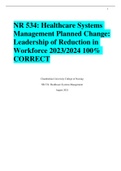 NR 534: Healthcare Systems  Management Planned Change: Leadership of Reduction in Workforce 2023/2024 100%  CORRECT