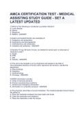 AMCA CERTIFICATION TEST - MEDICAL ASSISTING STUDY GUIDE - SET A LATEST UPDATED, AMCA Certification Exam 2022/2023 Questions and Answers, AMCA - CMA Pre-Test Questions With Correct Answers  &  AMCA CMAC Practice Exam Latest 2023 Questions with correct Answ