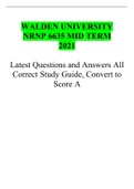 WALDEN UNIVERSITY NRNP 6635 MID TERM 2021 Latest Questions and Answers All Correct Study Guide