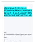 defensivedriving.com  Wheels In Motion Answers  (quiz 1 - 6 and exam) 100%  CORRECT ANSWERS 2023