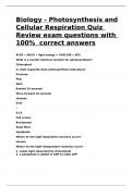 Biology - Photosynthesis and Cellular Respiration Quiz Review exam questions with 100- correct answers