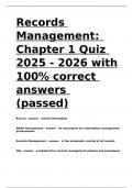 Records Management Chapter 1 Quiz 2025 - 2026 with 100- correct answers (passed).