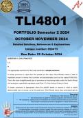 TLI4801 OCTOBER NOVEMBER PORTFOLIO  (COMPLETE ANSWERS) Semester 2 2024 - DUE 22 October 2024