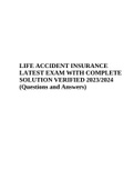 LIFE ACCIDENT INSURANCE LATEST EXAM WITH COMPLETE SOLUTION VERIFIED 2023/2024 (Questions and Answers) Graded A+