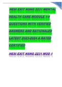 HESI EXIT MENTAL HEALTH CARE MODULE 1-4 QUESTIONS WITH VERIFIED ANSWERS AND RATIONALES 