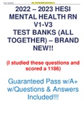 HESI MENTAL HEALTH RN V1-V3 2022/2023 TEST BANKS (ALL TOGETHER) 