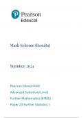  Pearson Edexcel GCE Advanced Subsidiary Level Further Mathematics (8FM0) Paper 23 Further Statistics 1 mark scheme june 2024 8fmo/23