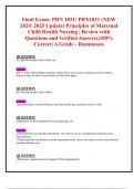 Final Exam: PRN 1831/ PRN1831 (NEW 2024/ 2025 Update) Principles of Maternal  Child Health Nursing | Review with Questions and Verified Answers|100%  Correct| A Grade - Rasmussen 