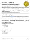 Regents of the University of Michigan - EECS 281 Lab 10 Part A- Assignment. Algorithm Families & Dynamic Programming . Part C: Coding Assignment