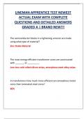 LINEMAN APPRENTICE TEST NEWEST  ACTUAL EXAM WITH COMPLETE  QUESTIONS AND DETAILED ANSWERS  GRADED A | BRAND NEW!!! 