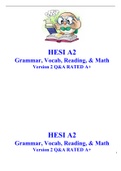 HESI A2 Grammar, Vocab, Reading, & Math Version 2 Q&A RATED A+