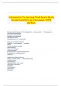 Introduction To Nursing Final Exam Study Guide Questions And Answers 100% Verified.