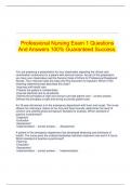 Professional Nursing Exam 1 Questions And Answers 100% Guaranteed Success.