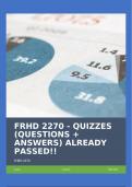 FRHD 2270 - QUIZZES (QUESTIONS + ANSWERS) ALREADY PASSED!!