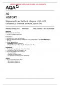 AQA JUNE 2024 AS HISTORY Religious conflict and the Church in England, c1529–c1570 Component 2D The break with Rome, c1529–1547  MERGED QUESTION PAPER> MARK SCHEME> 100% GUARANTEE