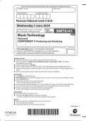  Pearson Edexcel Level 3 GCE Music Technology Advanced COMPONENT 4: Producing and Analysing question paper june 2024 9mto/41