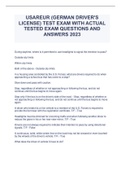 USAREUR (GERMAN DRIVER'S LICENSE) TEST EXAM WITH ACTUAL TESTED EXAM QUESTIONS AND ANSWERS 2023