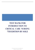 TEST BANK FOR INTRODUCTION TO CRITICAL CARE NURSING 7TH EDITION BY SOLE