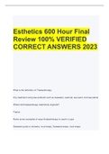 Esthetics 600 Hour Final  Review 100% VERIFIED CORRECT ANSWERS 2023