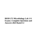 BIO 171 Lab 1-9 Exams (Essential Microbiology) | Complete Questions and Answers 2023 Rated 100%.