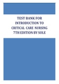 TEST BANK FOR INTRODUCTION TO CRITICAL CARE NURSING 7TH EDITION BY SOLE