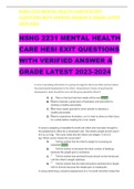 NSNG 2231 MENTAL HEALTH CARE HESI EXIT QUESTIONS WITH VERIFIED ANSWER A GRADE LATEST 2023