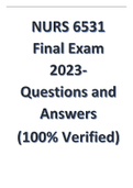 NURS 6531 Final Exam 2023- Questions and Answers (100% Verified).