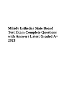 Milady Esthetics State Board Test Exam Complete Questions with Answers Latest Graded A+ 2023, Milady Esthetics State Board Test 2023 with complete Solution; Actual Questions | Graded A+ & Milady Mindtap Chapter 12 – Comprehensive Exam (Graded A+ 2023 Veri