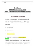 Test Bank: HESI Pharmacology 2023 100% Verified Questions with Rationale