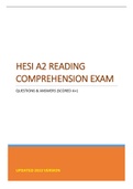 HESI A2 READING  COMPREHENSION EXAM  QUESTIONS & ANSWERS (SCORED A+